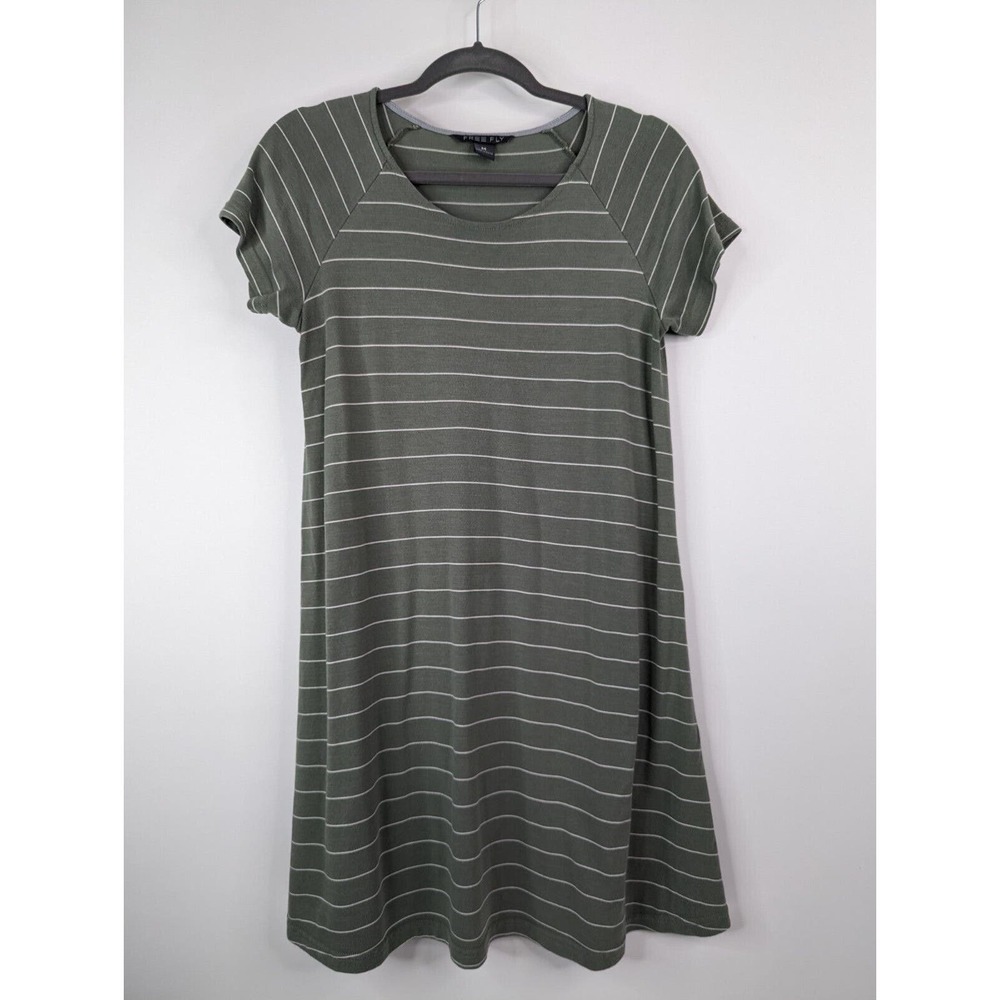 Free Fly Womens M Dockside Green Striped Bamboo UPF Breathable Shirt Dress